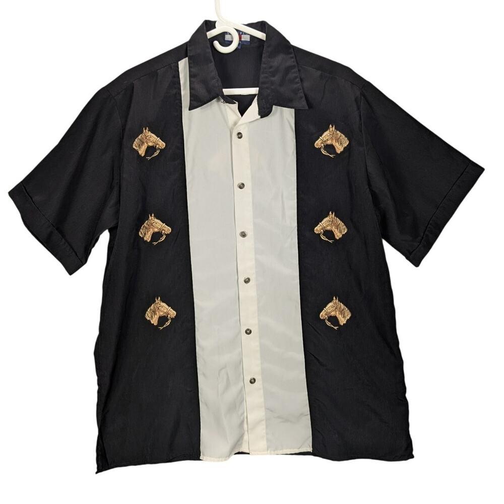 Vintage Scorpio USA Shirt Mens Extra Large Black White Embroidered Horse Bowling